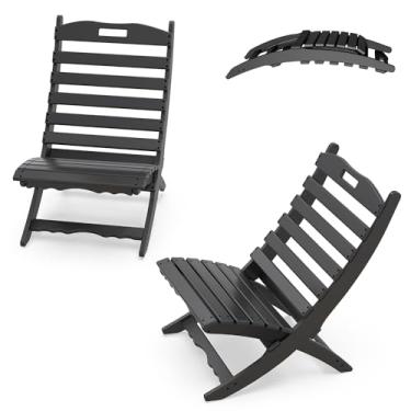 Imagem de IVY&LANE Conjunto de 2 cadeiras portáteis Xavier | Cadeira dobrável Adirondack | Onda | Plástico HDPE | Preto | Resistente a todos os climas | Para fogueira ao ar livre, pátio, gramado, praia, piscina