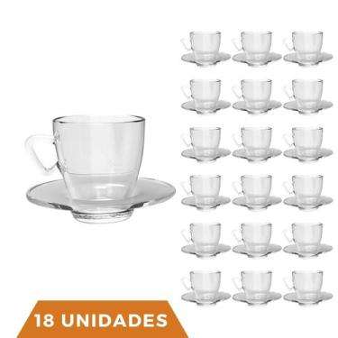 Imagem de Kit 18 Xícaras Chá e Café C/ Pires Vidro 220mL Transparente - TODO DIA