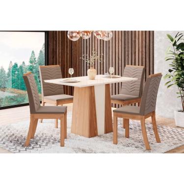 Imagem de Sala de Jantar Completa Orus c/ Tampo Madeirado 120x80cm e 4 Cadeiras Isa Nature/Off White - Suede Marrom - Henn