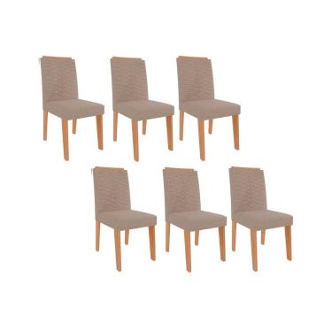 Imagem de Cadeira Sala de Jantar Clarice Kit 6 Un Carvalho/ Linho Bege - Cimol