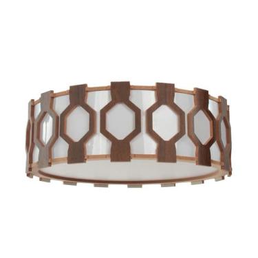 Imagem de Plafon Diamante Ripado de Madeira com 2 Bocais E27 Cor Imbuia Luminári