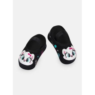 Imagem de Meia Sapatilha Puket Antiderrapante Bebê Menina Gata Preto 15 a 22, Pr