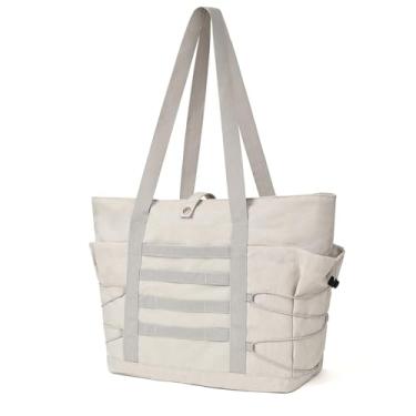 Imagem de Dongawin Bolsa de praia dobrável para mulheres – Bolsa de viagem à prova d'água com manga para carrinho, bolsa de ginástica, bolsa de compras esportiva., Bege portátil, Large, Moda casual