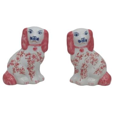Imagem de Aimusego Pink Floral Porcelain Dogs Spaniel Mantel Dog Figurines, Vintage Ceramic Dog Statue for Home Decor - TV Stand, Desk, Table, Bedroom, Shelves, Desktop,Mantel -6" H Pair of 2