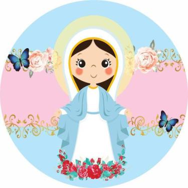 Imagem de Painel de Tecido Sublimado Redondo Nossa Senhora das Graças Flores e B