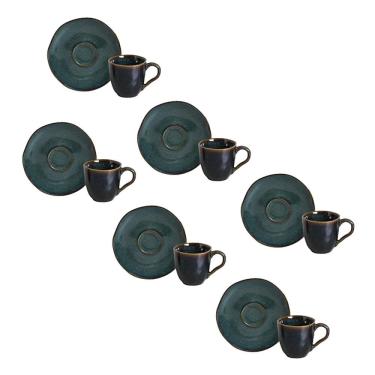 Imagem de Conjunto de Xícaras de Café com Pires Porto Brasil Orgânico Oceano 120ml - 6 Peças 
