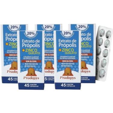 Imagem de Própolis + Zinco Quelato 45 Cápsulas Sem Álcool Kit Com 5 - Prodapys