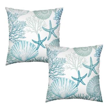 Imagem de Capas de almofada Wnoesat Nautical Coastal Blue 60x60cm, conjunto de 2