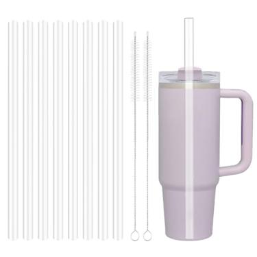 Imagem de Canudo de substituição para copo Stanley 1,134 g 850 g, pacote com 8 canudos de plástico reutilizáveis de 30,5 cm com 2 escovas de limpeza para Stanley 1,134 g e copo moderno simples com alça