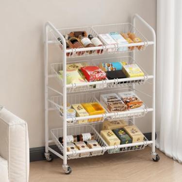 Imagem de Carrinho de armazenamento de cesta de frutas com 8 cestas e rodas – Organizador de cozinha de metal para frutas, legumes, lanches e despensa – Rack de armazenamento multiuso com economia de espaço