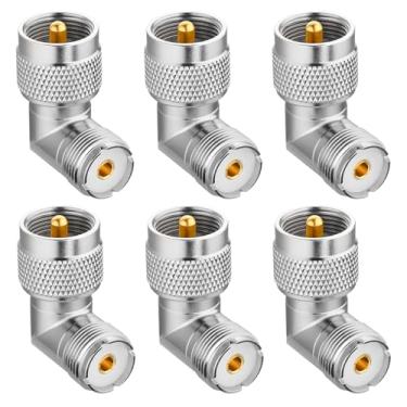 Imagem de PL259 Ângulo reto, pacote com 6 adaptadores de conector coaxial UHF macho para fêmea, cotovelo de 90 graus para antena de rádio amador CB, cabo coaxial