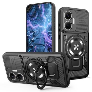 Imagem de Ysnzaq Capa protetora para Xiaomi Poco F7, proteção de câmera, suporte giratório de 360° e ímã de carro, capa de telefone para Xiaomi Redmi Turbo 4 Pro YJ preta
