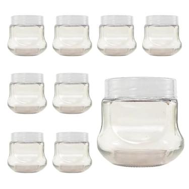 Imagem de Potes de Vidro Quadrados com Tampa Plástica, 250ml, Pacote com 10 Unidades (Branco)