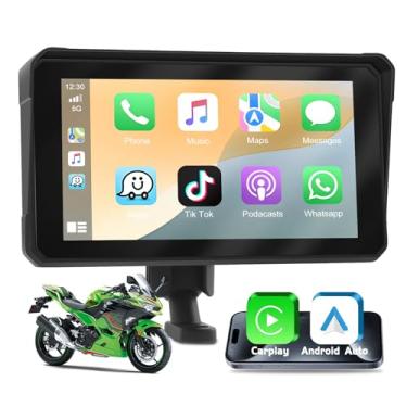 Imagem de Motorsi Rádio portátil Carplay de 15 cm com tela sensível ao toque automática Android com controle de voz, navegação GPS para suporte de motocicleta Bluetooth/Siri/Google Assistant/USB
