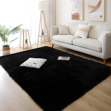 Imagem de Tapete branco fofo para sala de estar, quarto, decoração de casa, tapete grande, grosso, para meninas, quarto infantil, tapete rosa peludo (100x200cm 39x78 polegadas/preto)