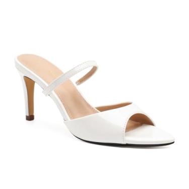 Imagem de Sandálias femininas de salto aberto pontiagudo sexy sem cadarço salto alto mules verão salto slingback festa casamento vestido de formatura sapatos vintage, Patente branca, 38