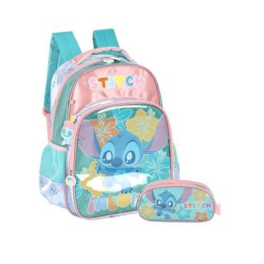 Imagem de Kit Mochila Costas E Estojo Stitch Disney Meninas Escolar, Turquesa