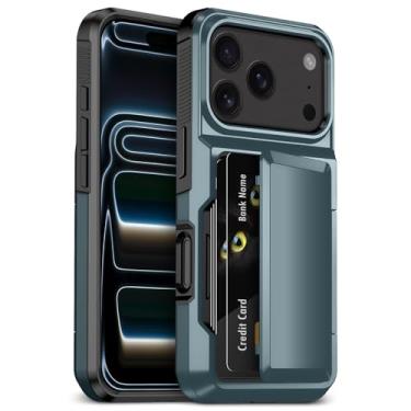 Imagem de YEBOLU Capa para iPhone 17 Pro com suporte para cartão [máximo de 3 a 5 cartões] Capa protetora resistente à prova de choque de camada dupla de policarbonato rígido TPU macio bumper oculto com