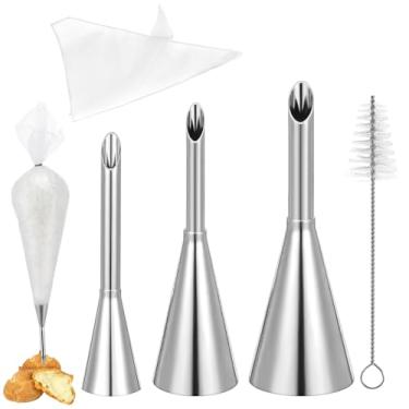 Imagem de Wanmu Ponta de enchimento de creme, 3 peças de pontas de bico de sopro longo com 50 sacos de confeitar descartáveis e escova de limpeza de ponta de injetor para donuts, cupcakes, folhados de creme