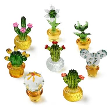 Imagem de UR URLIFEHALL 8 peças, 8 estilos, mini estatuetas de cacto de vidro, figuras de cactos, decorações de plantas para decoração de casa, escritório, carro, painel, ornamentos