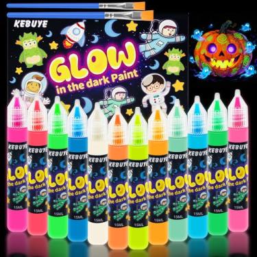 Imagem de Tinta acrílica que brilha no escuro - Conjunto de 12 cores, tintas de luz negra reativa UV para pintura externa e decoração interna - Kit de tinta fluorescente para suprimentos de arte em tela para