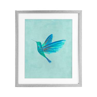 Imagem de Stupell Industries Impressão emoldurada cinza azul beija-flor simples sob vidro, design de Camila Juncos, 40,6 x 33,5 cm