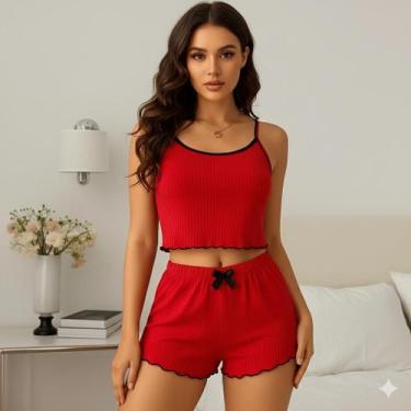 Imagem de Pijama do vermelho Baby Doll Feminino Sexy Canelado - Wallu, Vermelho,