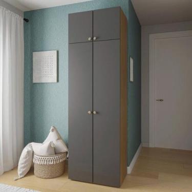 Imagem de Guarda-Roupa 2 Módulos 4 Portas 3 Prateleiras Frame CabeCasa MadeiraOr
