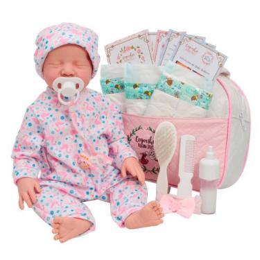 Imagem de Boneca Reborn Bebê Realista Corpo Silicone Bolsa Acessórios - Cegonha 