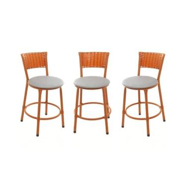 Imagem de KIT 3 Banqueta Baixa Encapada Junco IMBUIA Bar Bistro Americana Cozinh
