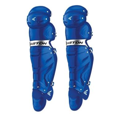 Imagem de EASTON GAMETIME Protetores de perna para apanhadores de beisebol | 2020 | Revestimento ventilado para melhor proteção e respirabilidade | Sistema de joelho triplo para melhor ajuste e mobilidade | Forro de espuma respirável de EVA, Adulto, Royal/Silver, Adult