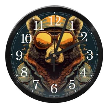 Imagem de LILINWAN Bear Retro Bonito Relógio de Parede Pintado 24 cm Silencioso Sem Tique-taque Operado por Bateria Relógios de Parede Decorativos para Escritório Escola Quarto Casa