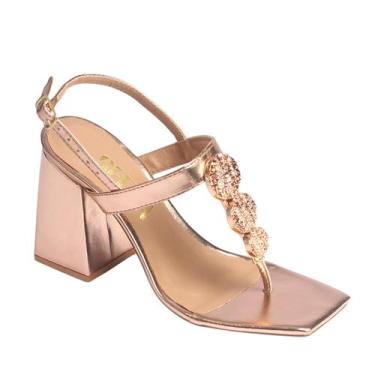 Imagem de Sandália Feminina Iris Salto Alto Bloco Enfeite Fashion Rosê - SFIZIA,