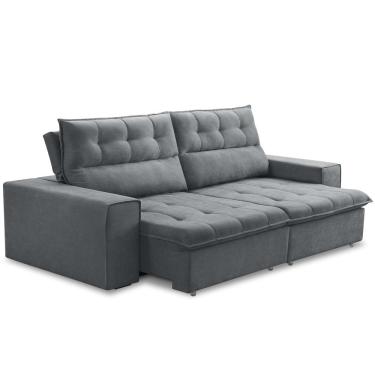 Imagem de Sofá Retrátil Reclinável Para Sala 3 Lugares 220cm Neruda F04 Veludo Cinza Escuro - Lyam Decor