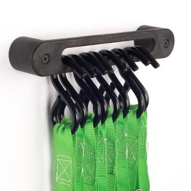 Imagem de Trilho de gancho - pacote com 6 - organize suas tiras de amarração (catraca, fivela de came, cordas elásticas e mais) uma solução de gerenciamento de alça de carga de baixo perfil montada na parede