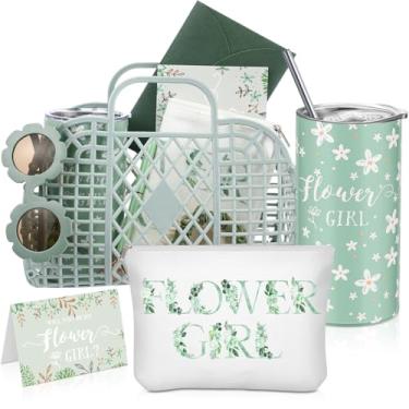 Imagem de Ninehaoou Conjunto de 10 peças de cesta de geleia para meninas de flores, óculos de sol, bolsa de maquiagem, prendedor de cabelo, cartão de proposta com envelope de caneta, bolsa de plástico para chá