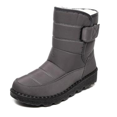 Imagem de Botas de neve femininas de tecido impermeável com gancho e laço, confortável, bico redondo, forro de pelúcia, sem cadarço, botas de inverno impermeáveis para atividades ao ar livre, montanhismo, lazer