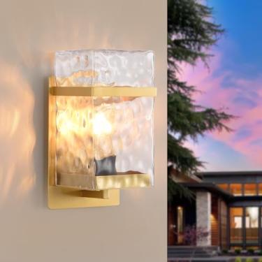 Imagem de YAOWSZM Luminária De Parede Externa, Luminária De Parede Externa Com Cúpula De Vidro Dourada, Luminária Externa Com Soquete E26, Luz De Montagem Na Parede Para Porta De Garagem, Porta Da Frente Do P