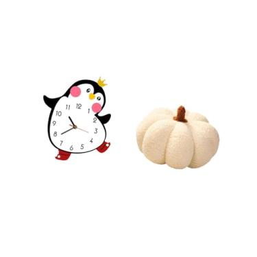Imagem de Fenteer Relógio de Parede de Madeira com Desenho de Pinguim E Abóbora, Almofada de Pelúcia Decorativa Alimentada Por Bateria, Almofada de Sofá para Quarto, de