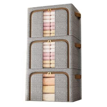 Imagem de Caixa Organizadora para Guarda-Roupa Dobrável com Visor Transparente - Organizador de Roupas, Brinquedos, Lençol e Edredom(marrom PMG)