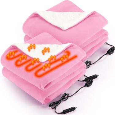 Imagem de HunnmingRe Pacote com 2 cobertores aquecidos para carro, 12 volts, 3 níveis de aquecimento, 152 x 109 cm, cobertor elétrico de temperatura ajustável, portátil, para carro, SUV, RV, acampamento