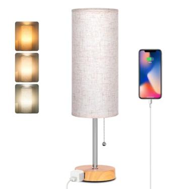 Imagem de Dott Arts Abajur De Mesa De 18" Para Quarto, Abajures De Cabeceira De 3 Cores Com Corrente De Puxar, Abajures De Mesa De Quarto Para Mesa De Cabeceira, Abajur Pequeno Com Tomada Ca Para Sala De Esta