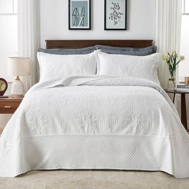 Imagem de Qucover Colchas King Oversized 304.8 cm x 304.8 cm Branco - Conjunto de Colcha California King, Leve Verão Microfibra Macia Cobertor de Cama Super King (1 Colcha Cal King, 2 Fronhas)