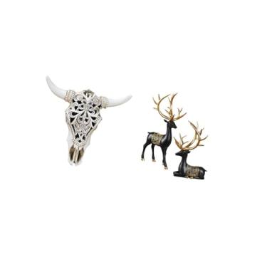 Imagem de Fenteer Cabeça de Touro Tribal para Pendurar Na Parede, Arte E Coleção de Estátuas de Resina de Rena E Alce, Decoração de Figuras de Animais para Escritório,