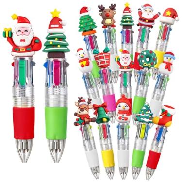 Imagem de LHSYFBZ 15 mini canetas esferográficas coloridas de Natal 4 em 1, desenhos animados, para crianças, canetas esferográficas retráteis, 0,7 mm, para escola, casa, escritório, artigos de papelaria ou