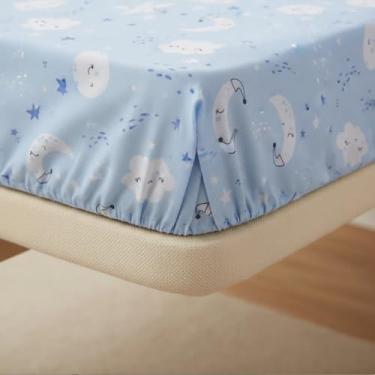 Imagem de Lençol Avulso Com Elástico para Berço Americano Bebê 100% Algodão Alvinha Nuvem (AZUL)