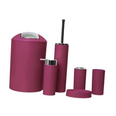 Imagem de Llazsybz Conjunto de Acessórios para Banheiro com 6 Peças, Dispensador de Sabonete, Lixeira, Porta-escova de Vaso Sanitário, Presente Moderno com Porta-escova, Rosa Vermelha, Tamanho real
