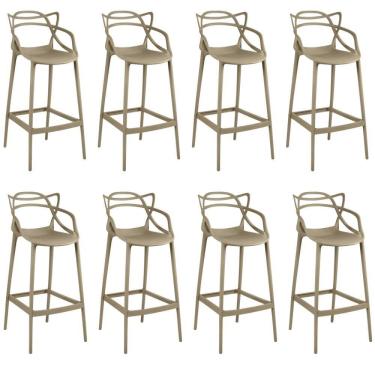 Imagem de Kit 8 Banquetas Allegra Com Encosto Design Cozinha/bancada - Nude