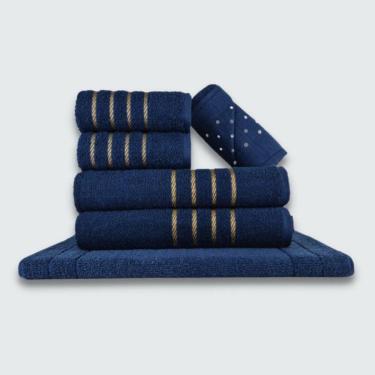 Imagem de Jogo De Toalha 6 Peças Coleção Montreal 100% Algodão Azul