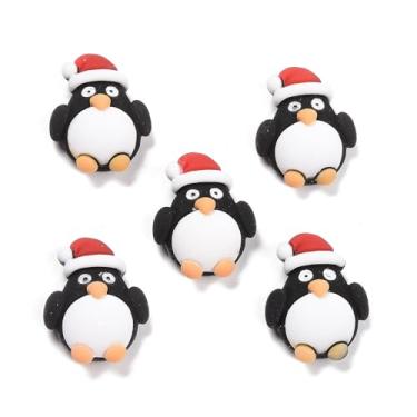Imagem de 5 peças de cabochão de resina opaca com tema natalino, pinguim fofo com chapéu de Natal, enfeites de fundo plano para fazer joias faça você mesmo, scrapbooking, artesanato, decorações